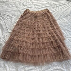 Tan Tiered Midi Skirt for Night Out